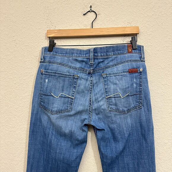 7 FOR ALL MANKIND Josefina Skinny Boyfriend Jeans Distressed Blue - Picture 8 of 14